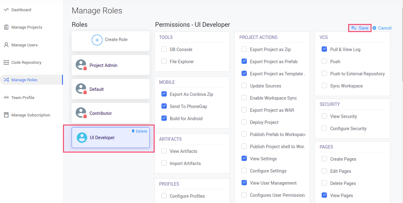 Edit Role Permissions