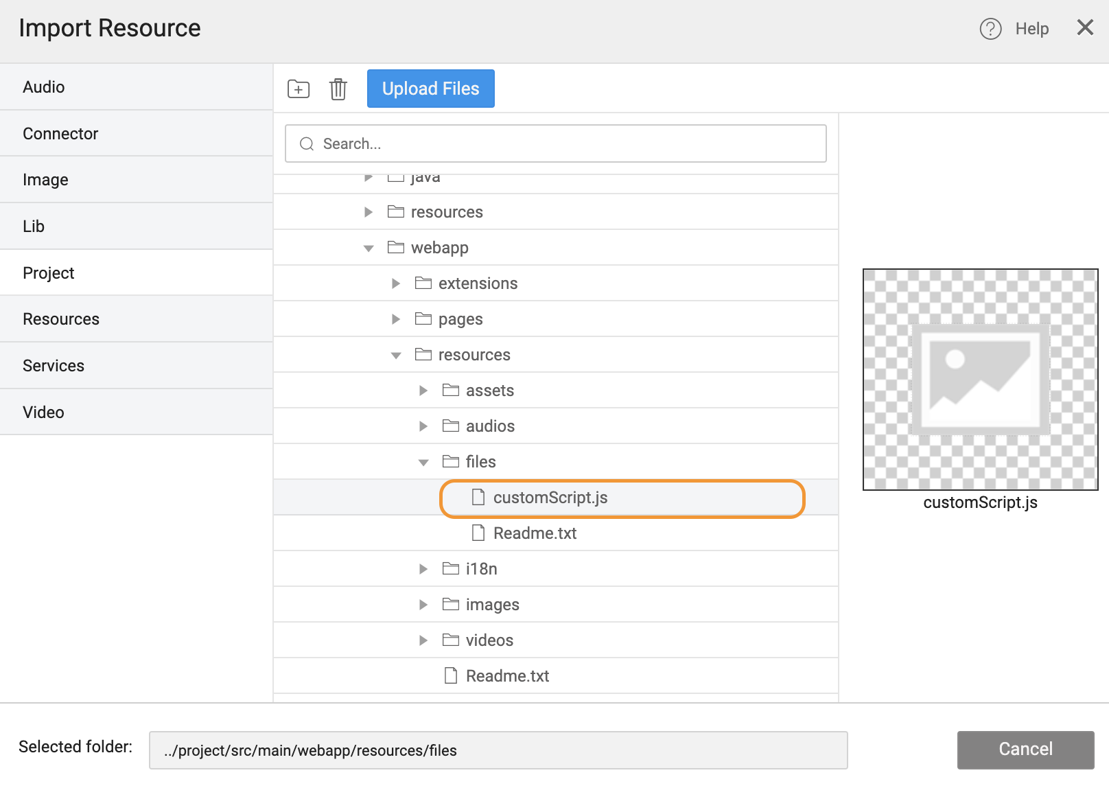 Custom JS Resources Uploaded