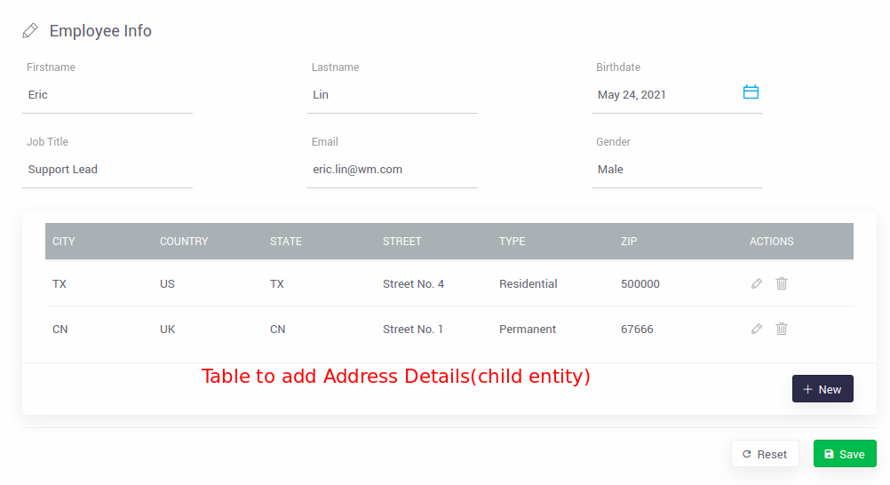 Form table data